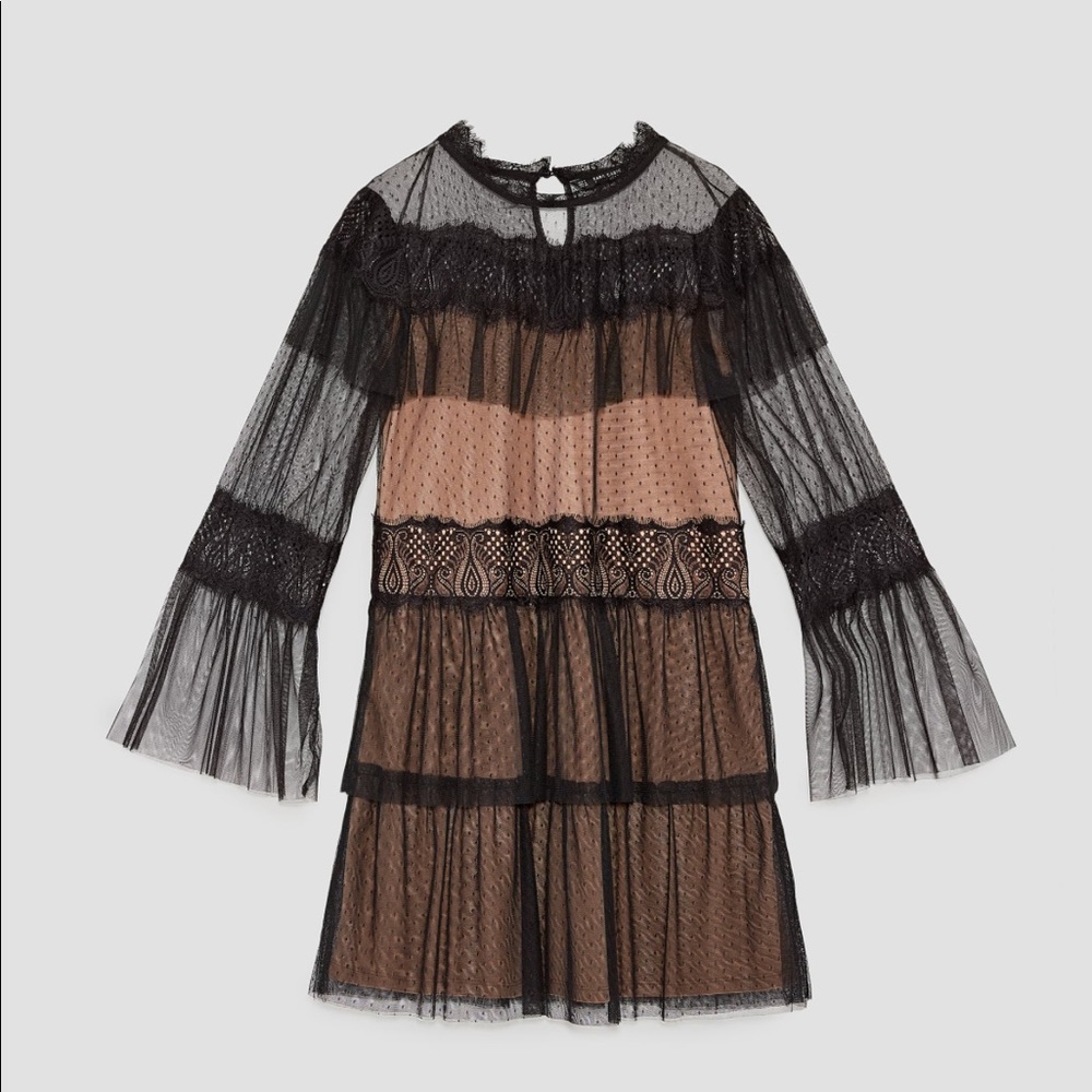 NWT Zara contrast tulle and lace mini dress